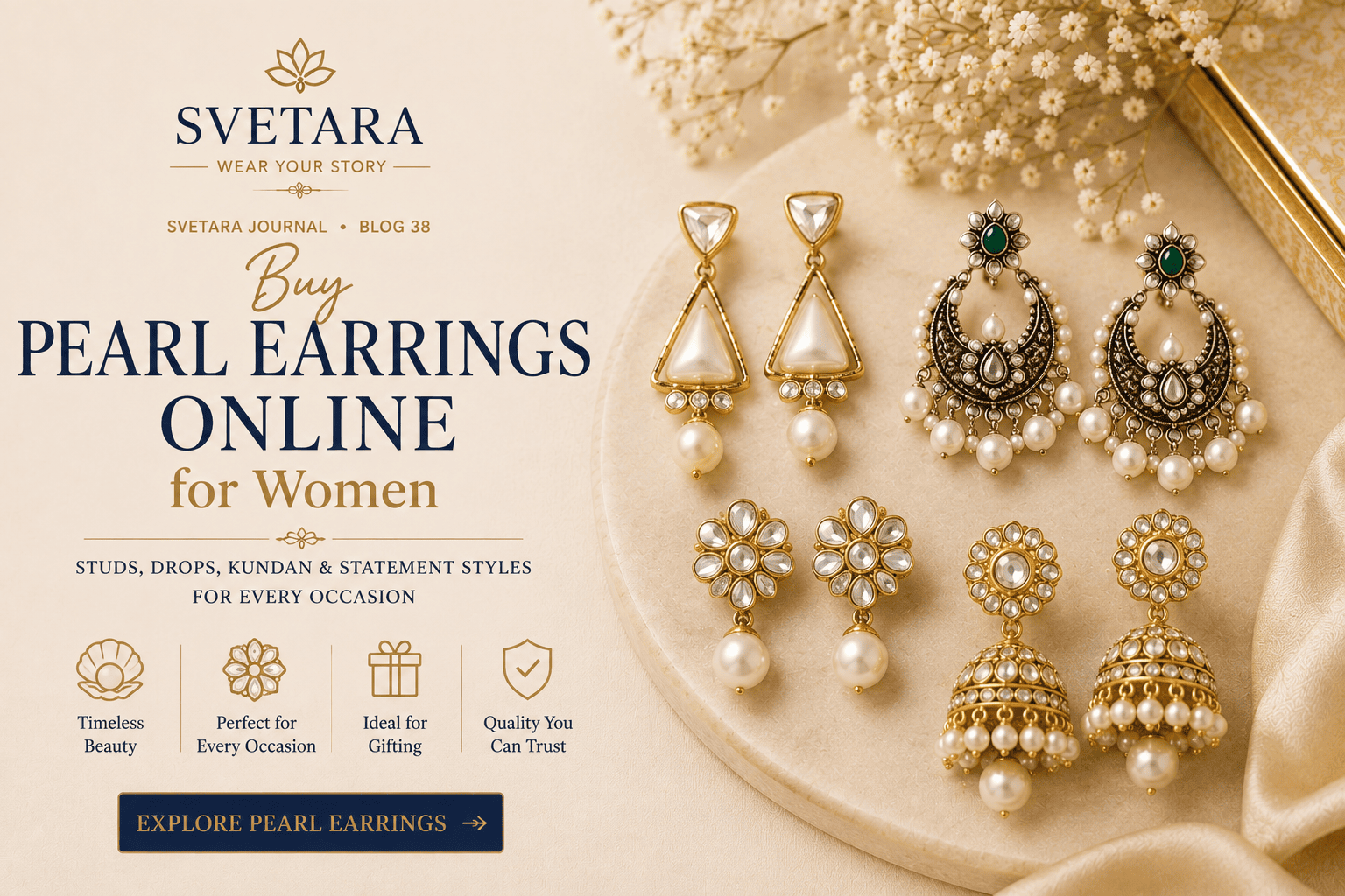 Buy Pearl Earrings Online for Women: Studs, Drops, Kundan & Statement Styles
